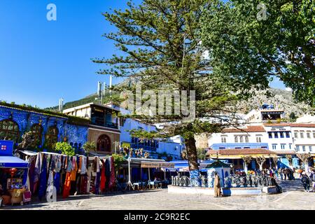 Der zentrale Platz in Chefchaouen Stockfoto