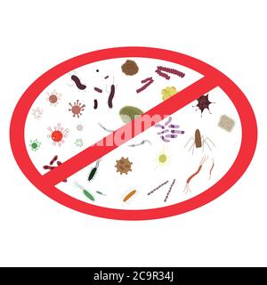 Eine Reihe von Symbolen für Virusbakterien. Cartoon-Illustration. Mikroorganismen des Bacillus. Keime stoppen Stock Vektor