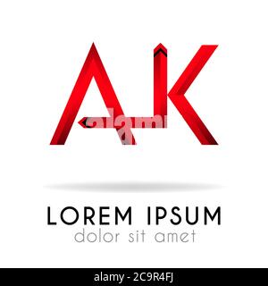 Ribbon Logo in dunkelroter Abstufung mit AK Letter. Kann auch für Firmenlogos, Webseiten, Organisationen verwendet werden. Kommunen, KMU, Berater Stock Vektor