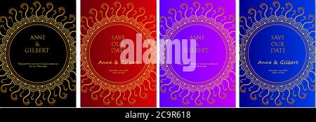 Set von Hochzeitseinladungskarte Vorlagen mit Golden Mandala Design und Text. Vektorgrafik Stock Vektor