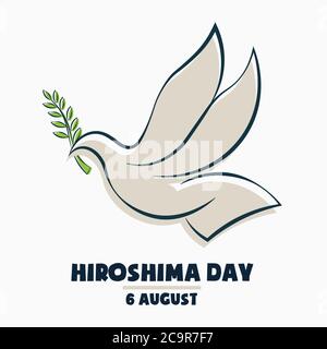 Hiroshima Day, 6. august, farbiges Flugtaubenvogelposter, flache Illustration, Vektor Stock Vektor