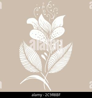 Vektor Silhouette von Hand gezeichnet tropischen Blumen. Blumenzeichnung im Skizzenstil. Sommer Hintergrund mit tropischen Blumen für Reisen oder T-Shirt. Stock Vektor