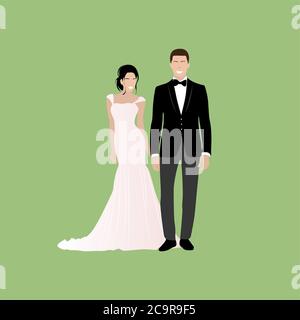 Ehepaar heiraten, glückliche Braut und Bräutigam. Liebe glücklich Hochzeit, Paar Frau und Frau Ehe Illustration Stock Vektor