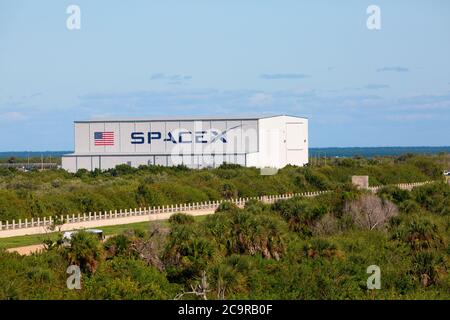 KENNEDY SPACE CENTER, FLORIDA, USA - 2. DEZEMBER 2019: NASA Launch Site LC-39A am Kennedy Space Center. Der LC-39A wird von SpaceX für Falcon 9 und verwendet Stockfoto