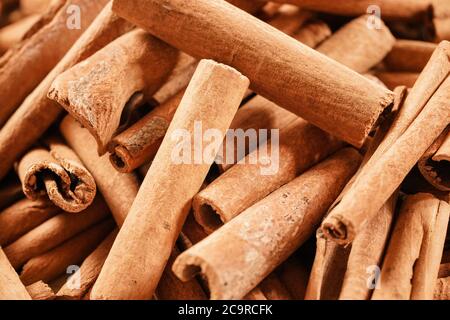 Bio-Zimt-Stick Haufen - Nahaufnahme Foto. Stockfoto