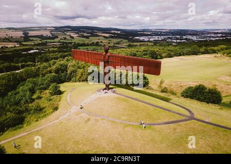 Luftaufnahme des Engels des Nordens, in Gateshead UK. Stockfoto