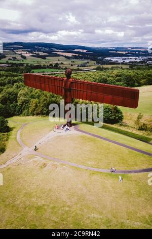 Luftaufnahme des Engels des Nordens, in Gateshead UK. Stockfoto