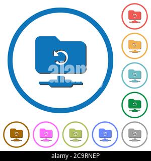 FTP Undo flache Farbvektorsymbole mit Schatten in runden Umrissen auf weißem Hintergrund Stock Vektor