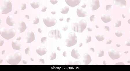 Rosa fliegende Perle, Herzen lieben Leidenschaft nahtlose Hintergrund. Realistische Konfetti Liebe Zeichen für Ihre grafische Gestaltung. 3d fliegende rote Gradienten Herzen scatt Stock Vektor