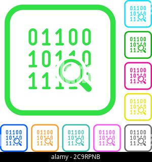 Code-Analyse lebendige farbige flache Symbole in gekrümmten Rändern auf weißem Hintergrund Stock Vektor