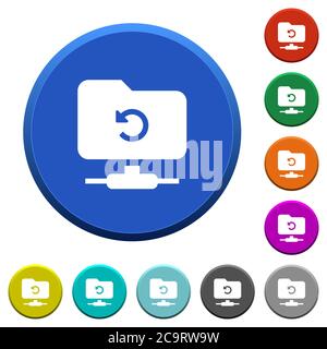 FTP Undo runde Farbe abgeschrägte Tasten mit glatten Oberflächen und flachen weißen Symbolen Stock Vektor