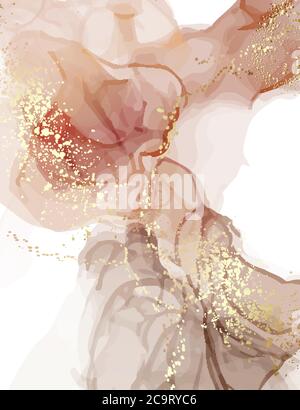 Aquarell Hintergrund, abstrakte neutrale Erdtöne Gold Splatter Tapete, Digitalpapier Alkohol Tinte Fleck Harz Kunst im Vektor. Acryl-Tinte Textur Stock Vektor