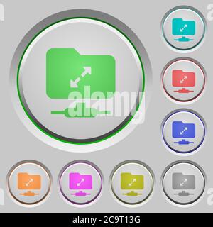 FTP entpacken Farbsymbole auf versenkten Drucktasten Stock Vektor