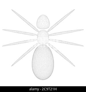 Spider Drahtgestell aus schwarzen Linien auf weißem Hintergrund. Blick von oben. 3D. Vektorgrafik. Stock Vektor