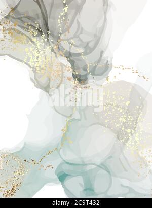 Digitales Papier Marmor Aquarell in blau grauen Farben. A;Cohol Tinte Flüssigkeit Textur. Modernes abstraktes Konzept mit wischenden Blobs Grafikdesign. Stock Vektor
