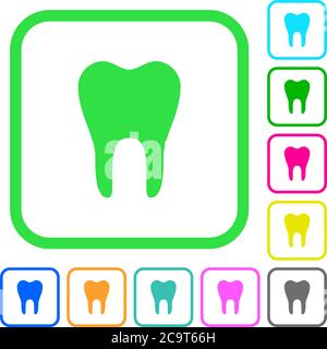 Einzahnige, lebendige, farbige flache Symbole in geschwungenen Rändern auf weißem Hintergrund Stock Vektor