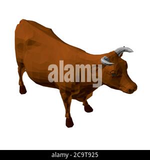 Niedrige poly braune Kuh. Isometrische Ansicht. 3D. Vektorgrafik. Stock Vektor