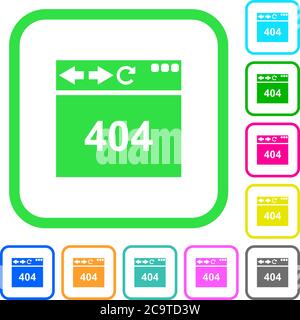 Browser 404 Seite nicht gefunden lebendige farbige flache Symbole in gekrümmten Rändern auf weißem Hintergrund Stock Vektor