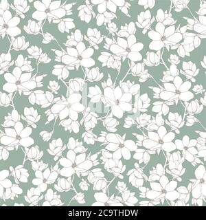 Vektor von Hand gezeichnete Linie-Art Magnolia floralen nahtlose Muster Stock Vektor