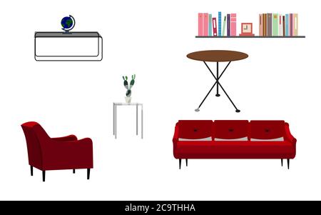 Flache Möbelkollektion auf weißem Hintergrund gesetzt Stock Vektor