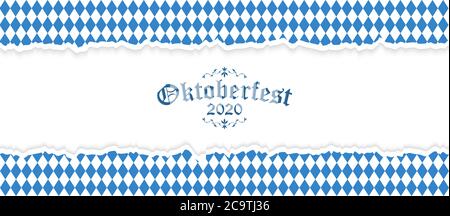 Oktoberfest Hintergrund mit zerrissenen offenen Papier mit blau-weiß kariert Muster und Text Oktoberfest 2020 Stock Vektor