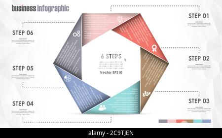 EPS 10-Vektordatei für grafische Vorlagen für Geschäftsinformationen, Konzepte für Teamarbeit und Dateninformationen mit sechs Optionen Stock Vektor