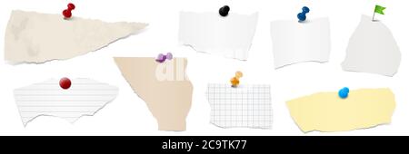Sammlung von verschiedenen farbigen Papierfetzen mit Nadelnadeln Stock Vektor