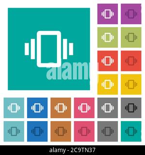 Smartphone Vibration mehrfarbige flache Symbole auf einfachen quadratischen Hintergründen. Weiße und dunklere Symbolvarianten für schwebe- oder aktive Effekte. Stock Vektor