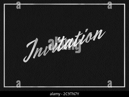 Eine silberne Blatt und schwarz Leder-Effekt EINLADUNG typografische Illustration mit schwarzem Leder Hintergrund Stockfoto