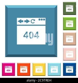 Browser 404 Seite nicht gefunden weiße Symbole auf kantigen quadratischen Tasten in verschiedenen trendigen Farben Stock Vektor