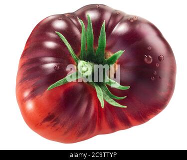 Blue Beauty Erbstück Tomate, reif mit Anthocyanin Schultern, isoliert, Draufsicht Stockfoto