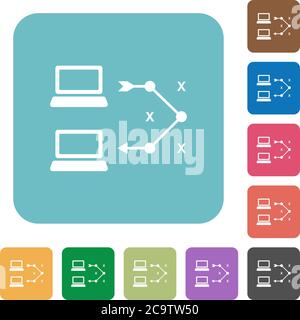 Traceroute Remote-Computer weiße flache Symbole auf Farbe gerundeten quadratischen Hintergründen Stock Vektor