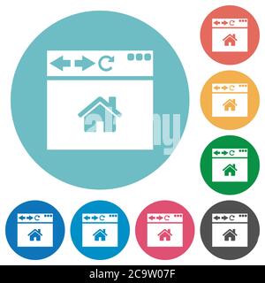 Browser-Startseite flache weiße Symbole auf runden farbigen Hintergründen Stock Vektor