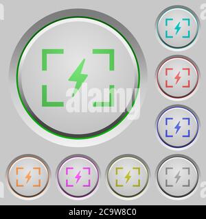Farbsymbole für den Blitzmodus der Kamera auf versenkten Drucktasten Stock Vektor