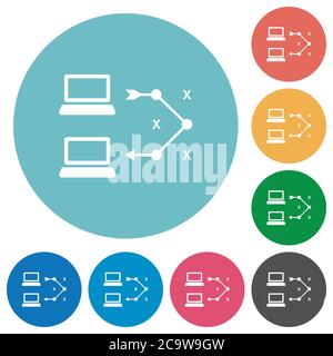 Traceroute Remote-Computer flache weiße Symbole auf runden farbigen Hintergründen Stock Vektor