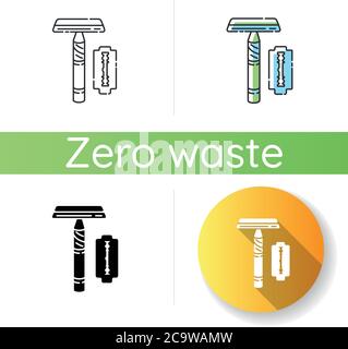 Symbol für wiederverwendbaren Rasierer. Lineare Schwarz- und RGB-Farbstile. Verantwortungsvoller Verbrauch, keine Verschwendung. Körperpflege-Zubehör, Rasiermesser mit Replaceabl Stock Vektor