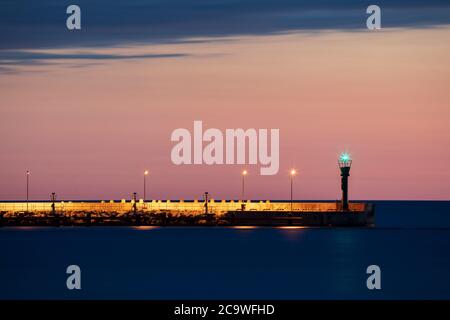 Hafeneingang in Leba. Leba, Pommern, Polen. Stockfoto