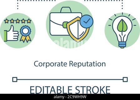 Symbol für das Corporate Reputation Concept. Öffentlichkeitsarbeit für Unternehmen. Zufriedenheitsgrad mit Unternehmensdienstleistungen Idee dünne Linie Illustration. Vektorisol Stock Vektor