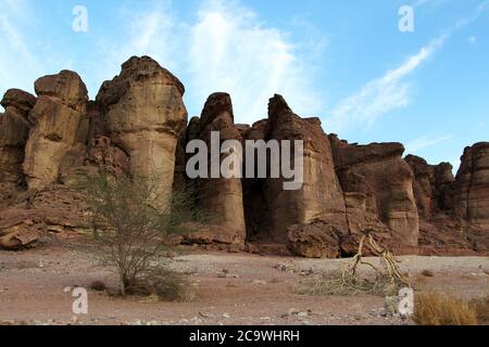 Solomons Säulen in Timna Park, Israel. Stockfoto