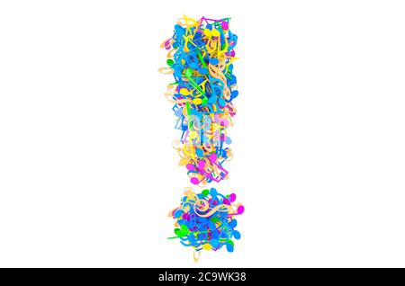 Ausrufezeichen aus farbigen Noten. 3D-Rendering auf weißem Hintergrund isoliert Stockfoto