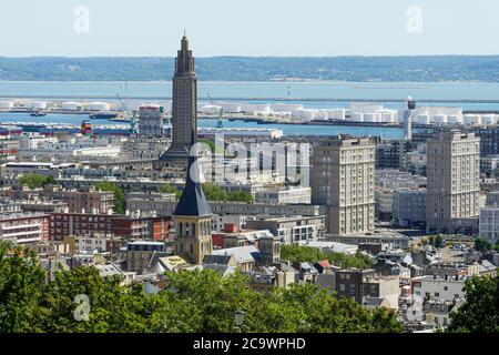 Gesamtansicht von Le Havre, von den Höhen von Sainte-Adresse, seine-Maritime, Normandie Region, Frankreich gesehen Stockfoto