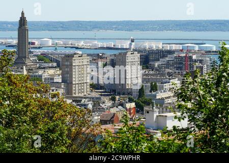 Gesamtansicht von Le Havre, von den Höhen von Sainte-Adresse, seine-Maritime, Normandie Region, Frankreich gesehen Stockfoto