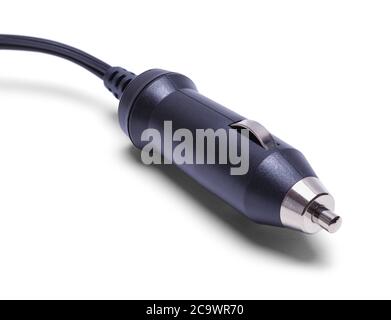 Kfz-Ladegerät Netzkabelstecker Nahaufnahme Isoliert Auf Weiß. Stockfoto