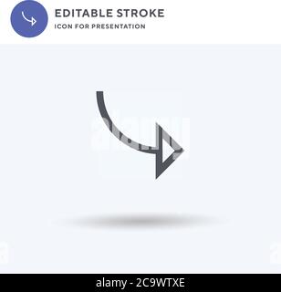 Curve Arrow Icon Vektor, gefülltes flaches Zeichen, solides Piktogramm isoliert auf weiß, Logo Illustration. Kurvenpfeil-Symbol für die Präsentation. Stock Vektor