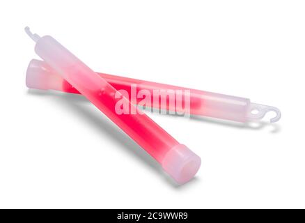 Zwei rosa Glow Sticks isoliert auf Weiß. Stockfoto