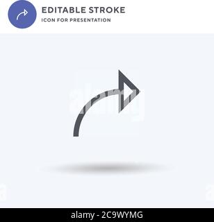 Curve Arrow Icon Vektor, gefülltes flaches Zeichen, solides Piktogramm isoliert auf weiß, Logo Illustration. Kurvenpfeil-Symbol für die Präsentation. Stock Vektor