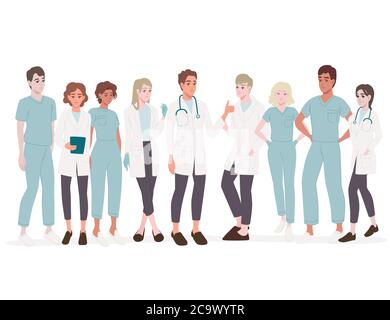 Charaktere von niedlichen Cartoon Ärzte und Krankenschwestern männlich und weiblich Medizin Arbeiter flache Vektor-Illustration Stock Vektor