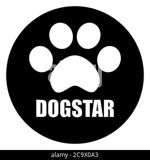 DogStar schwarzes rundes Logo mit Textfläche. Haustiere Pfotenabzeichen. Geometrisches Tieretikett isoliert. Vektor-Banner für Zoo-Geschäft. Einfacher witziger Aufkleber. Stock Vektor