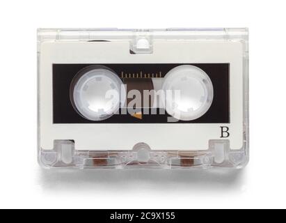 Mini-Kassette isoliert auf weißem Hintergrund. Stockfoto
