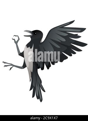 Raubvogel Erwachsene schwarz und grau Krähe Cartoon Tier Design Vögel der Beute Charakter flache Vektor-Illustration isoliert auf weiß Hintergrund Stock Vektor
